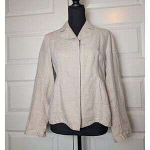 Coldwater Creek Size 4 Petite 100% Linen Fitted Blazer Jacket Neutral Coastal